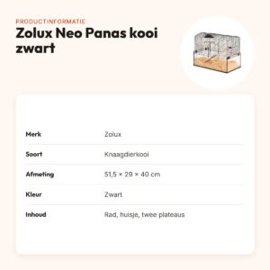 Zolux knaagdierkooi Neo Panas zwart 51,5 x 29 x 40 cm – glazen onderkant – productinformatie