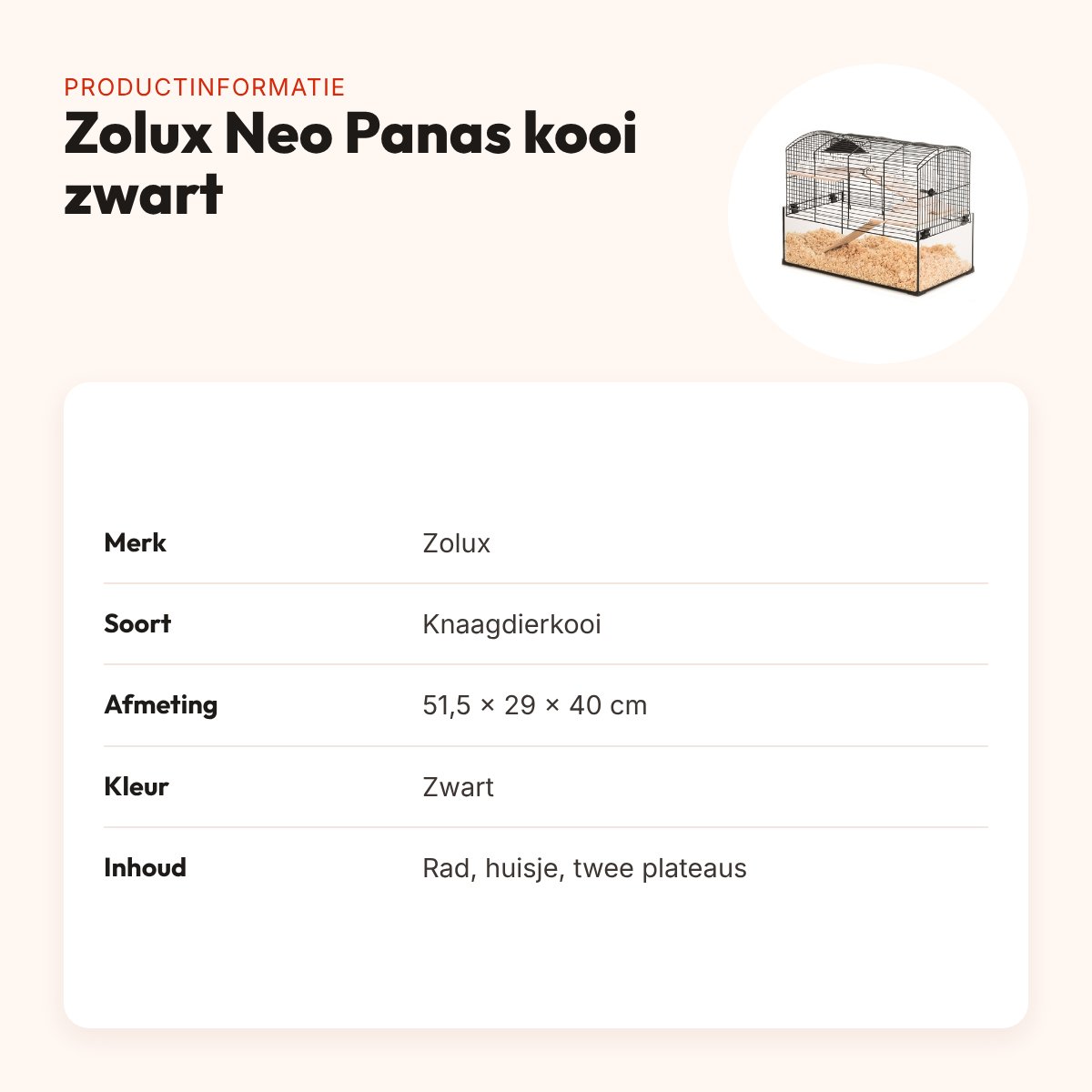 Zolux knaagdierkooi Neo Panas zwart 51,5 x 29 x 40 cm – glazen onderkant – productinformatie