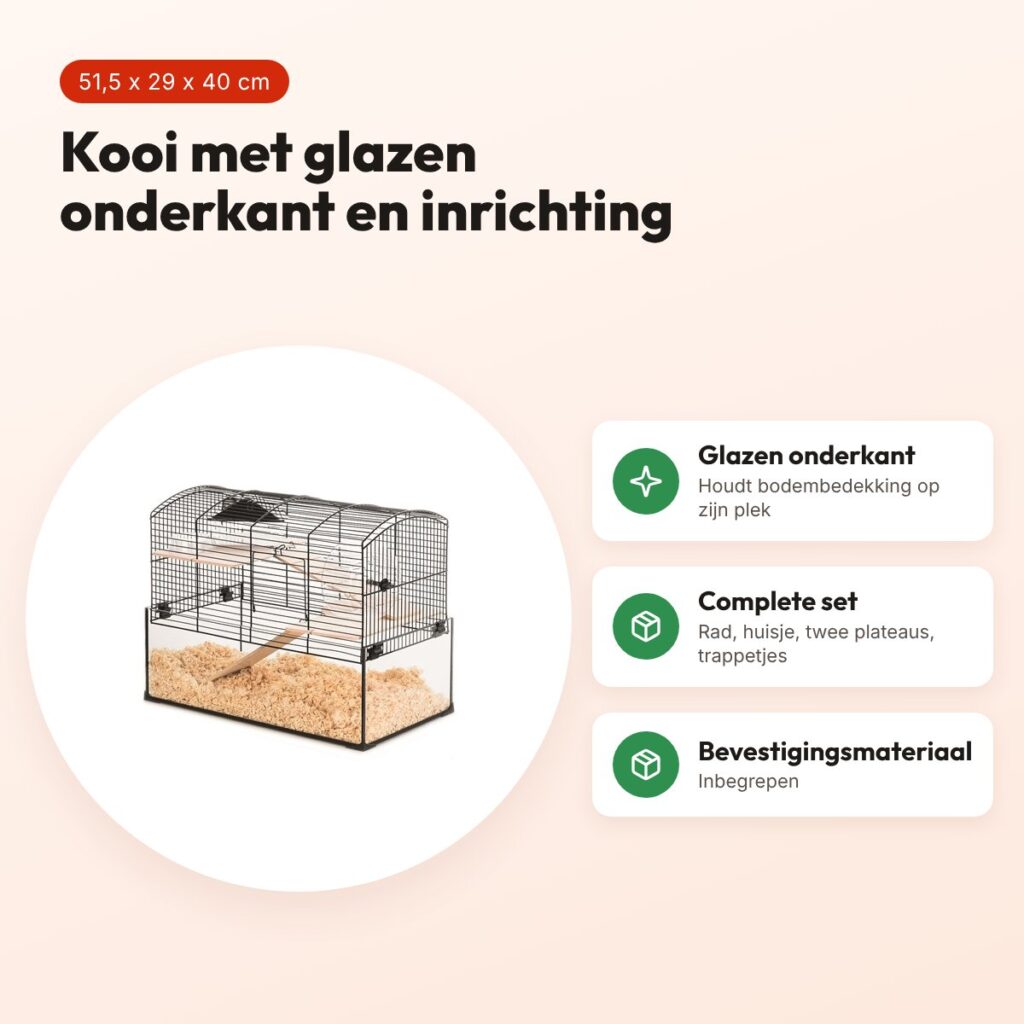 Zolux knaagdierkooi Neo Panas zwart 51,5 x 29 x 40 cm – glazen onderkant – voordelen