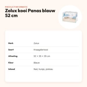 Zolux knaagdierkooi Panas blauw 52 x 35 x 29 cm – glazen onderkant – productinformatie