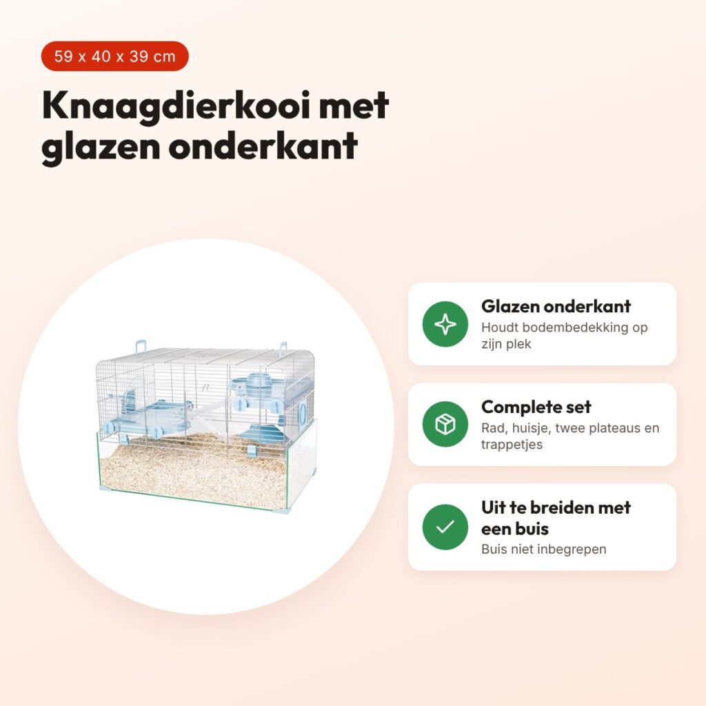 Zolux knaagdierkooi Panas blauw 59 x 40 x 39 cm – glazen onderkant – voordelen