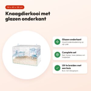 Zolux knaagdierkooi Panas blauw 59 x 40 x 39 cm – glazen onderkant – voordelen