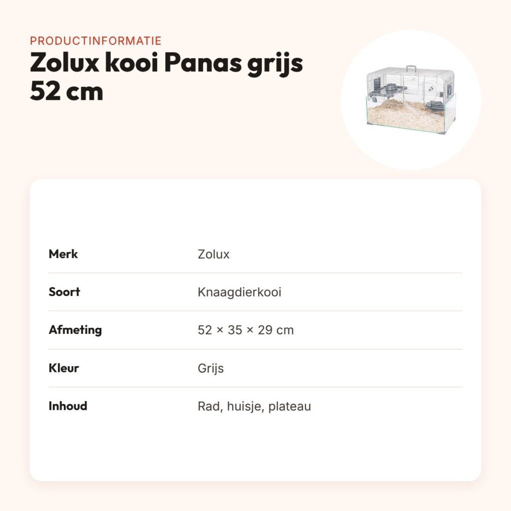 Zolux knaagdierkooi Panas grijs 52 x 35 x 29 cm – glazen onderkant – productinformatie