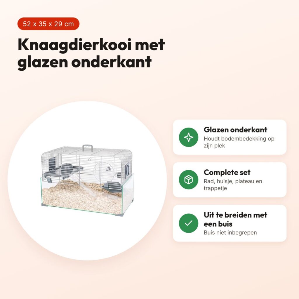 Zolux knaagdierkooi Panas grijs 52 x 35 x 29 cm – glazen onderkant – voordelen