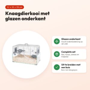 Zolux knaagdierkooi Panas grijs 52 x 35 x 29 cm – glazen onderkant – voordelen