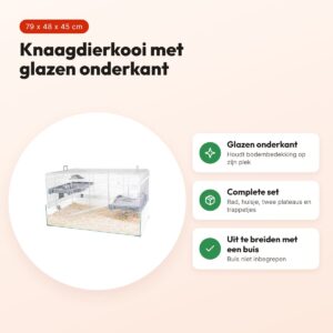 Zolux knaagdierkooi Panas grijs 79 x 48 x 45 cm – glazen onderkant – voordelen
