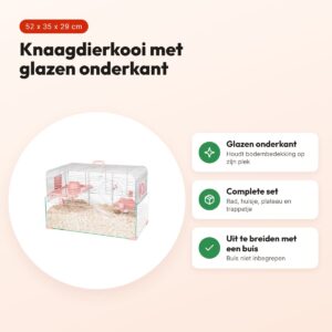 Zolux knaagdierkooi Panas roze 52 x 35 x 29 cm – glazen onderkant – voordelen