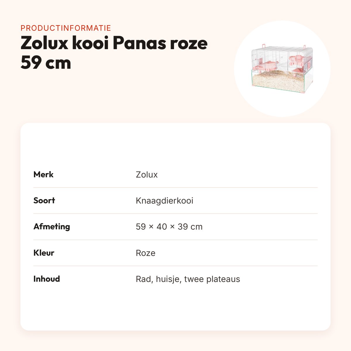 Zolux knaagdierkooi Panas roze 59 x 40 x 39 cm – glazen onderkant – productinformatie