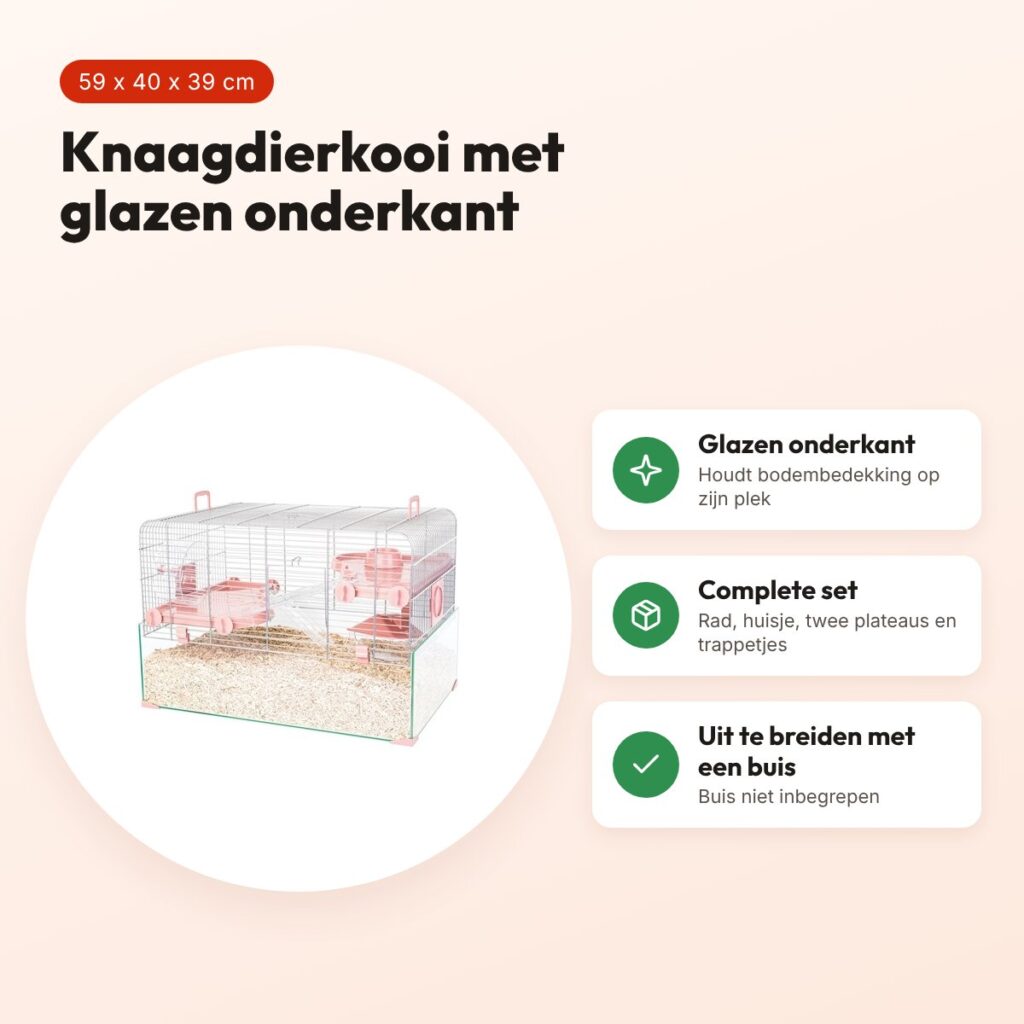 Zolux knaagdierkooi Panas roze 59 x 40 x 39 cm – glazen onderkant – voordelen