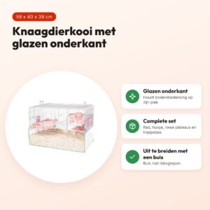 Zolux knaagdierkooi Panas roze 59 x 40 x 39 cm – glazen onderkant – voordelen