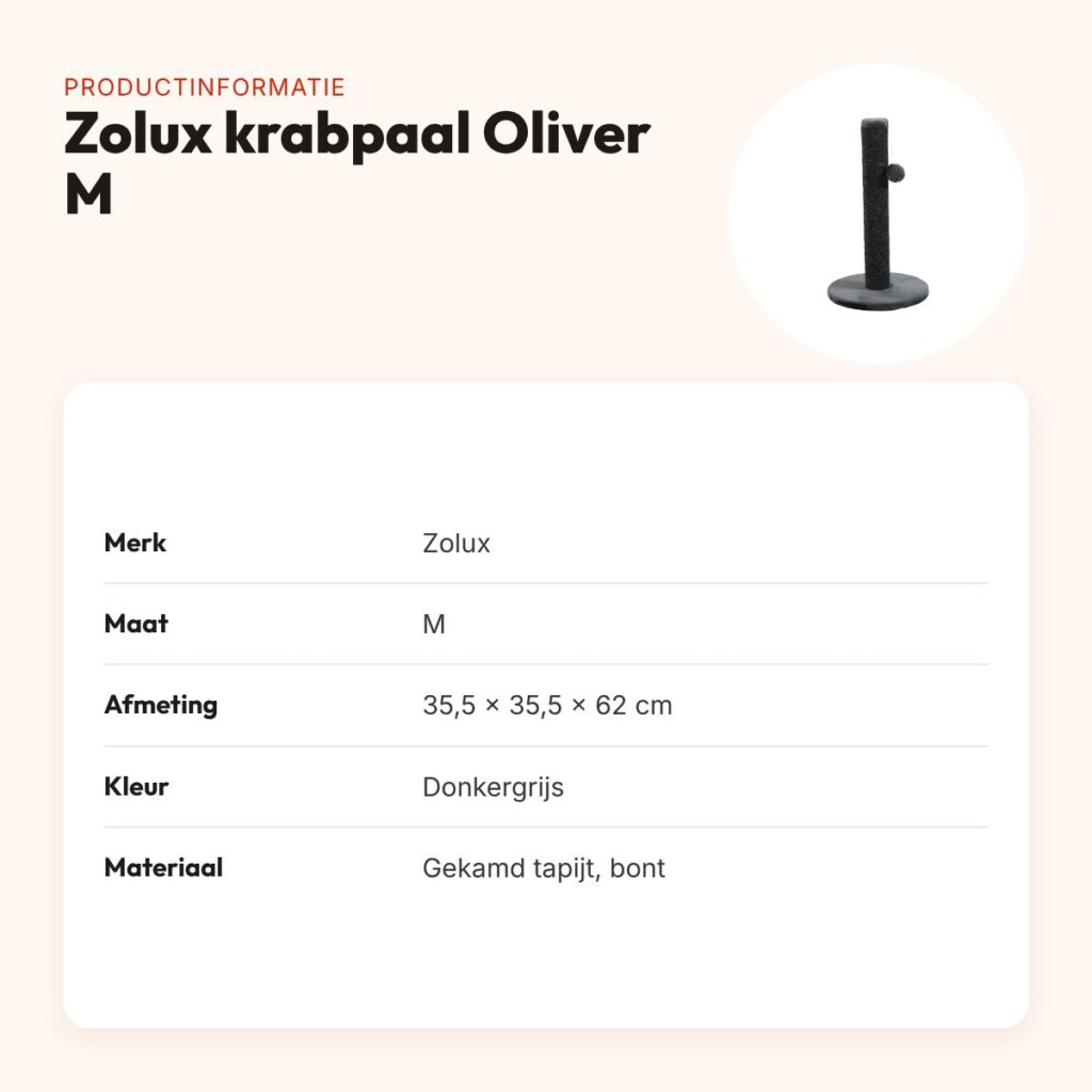 Zolux krabpaal Oliver donkergrijs M 35,5 x 35,5 x 62 cm – gekamd tapijt – productinformatie
