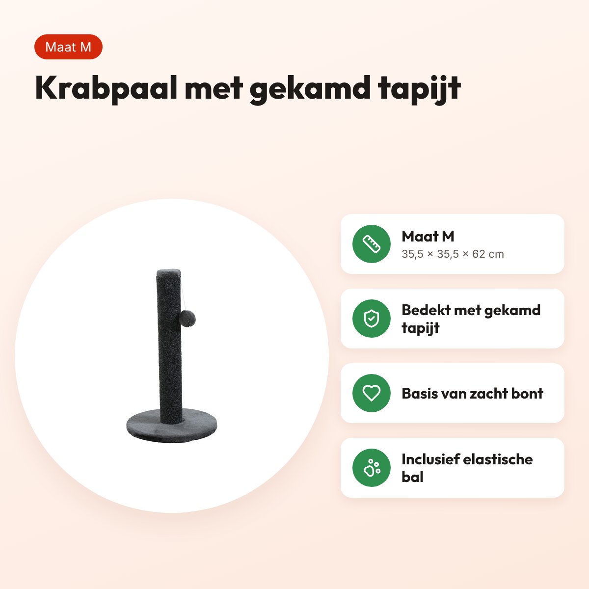 Zolux krabpaal Oliver donkergrijs M 35,5 x 35,5 x 62 cm – gekamd tapijt – voordelen