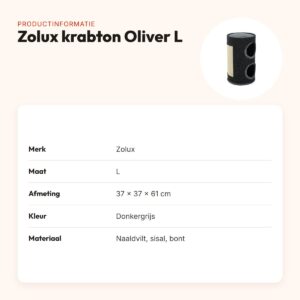 Zolux krabton Oliver donkergrijs L 37 x 37 x 61 cm – tonvormig – productinformatie