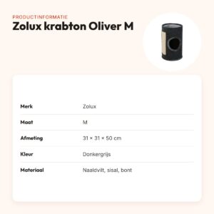 Zolux krabton Oliver donkergrijs M 31 x 31 x 50 cm – tonvormig – productinformatie