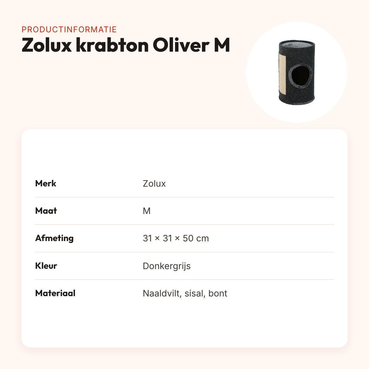 Zolux krabton Oliver donkergrijs M 31 x 31 x 50 cm – tonvormig – productinformatie