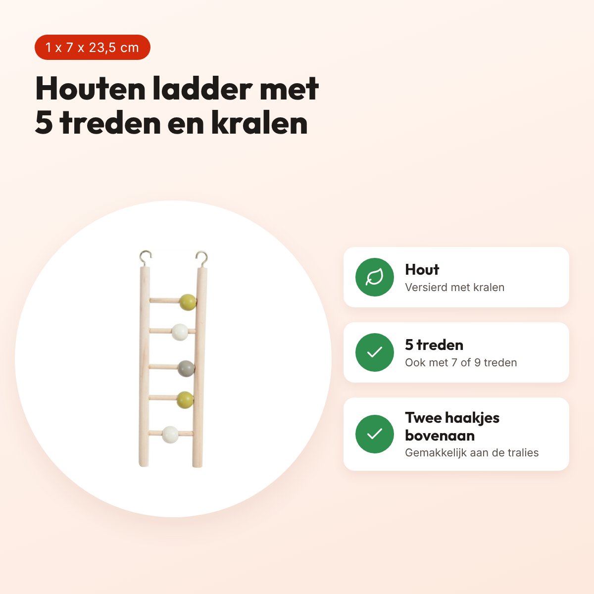 Zolux ladder hout 5 treden met kralen 1 x 7 x 23,5 cm – voordelen