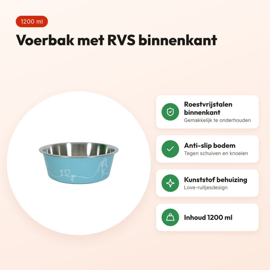 Zolux Love voerbak blauw 1200 ml – RVS binnenkant, voor honden – voordelen