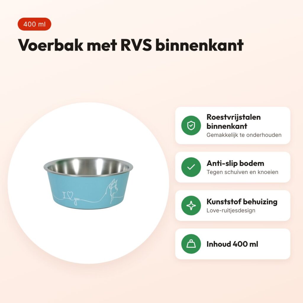 Zolux Love voerbak blauw 400 ml – RVS binnenkant, voor honden – voordelen