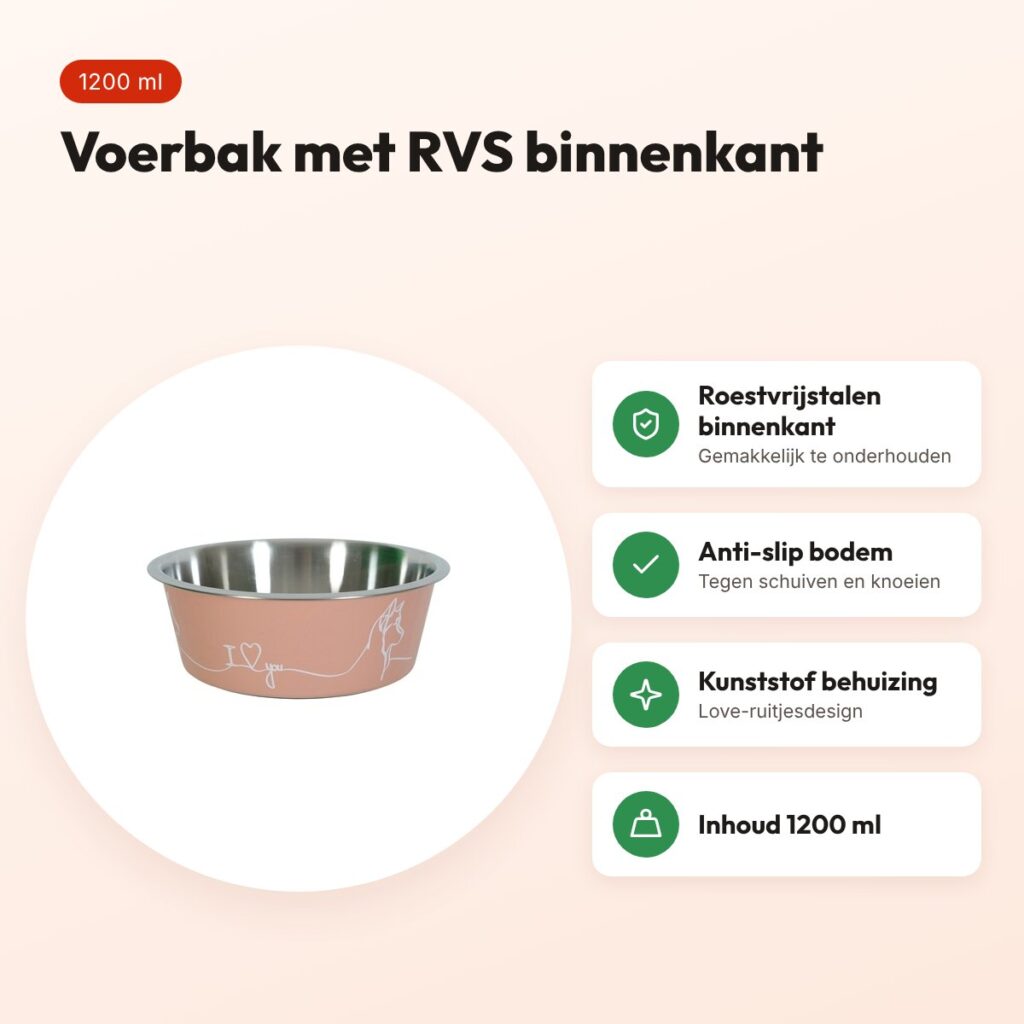 Zolux Love voerbak roze 1200 ml – RVS binnenkant, voor honden – voordelen