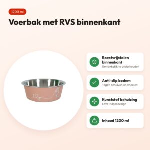 Zolux Love voerbak roze 1200 ml – RVS binnenkant, voor honden – voordelen