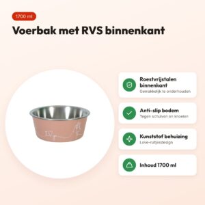 Zolux Love voerbak roze 1700 ml – RVS binnenkant, voor honden – voordelen