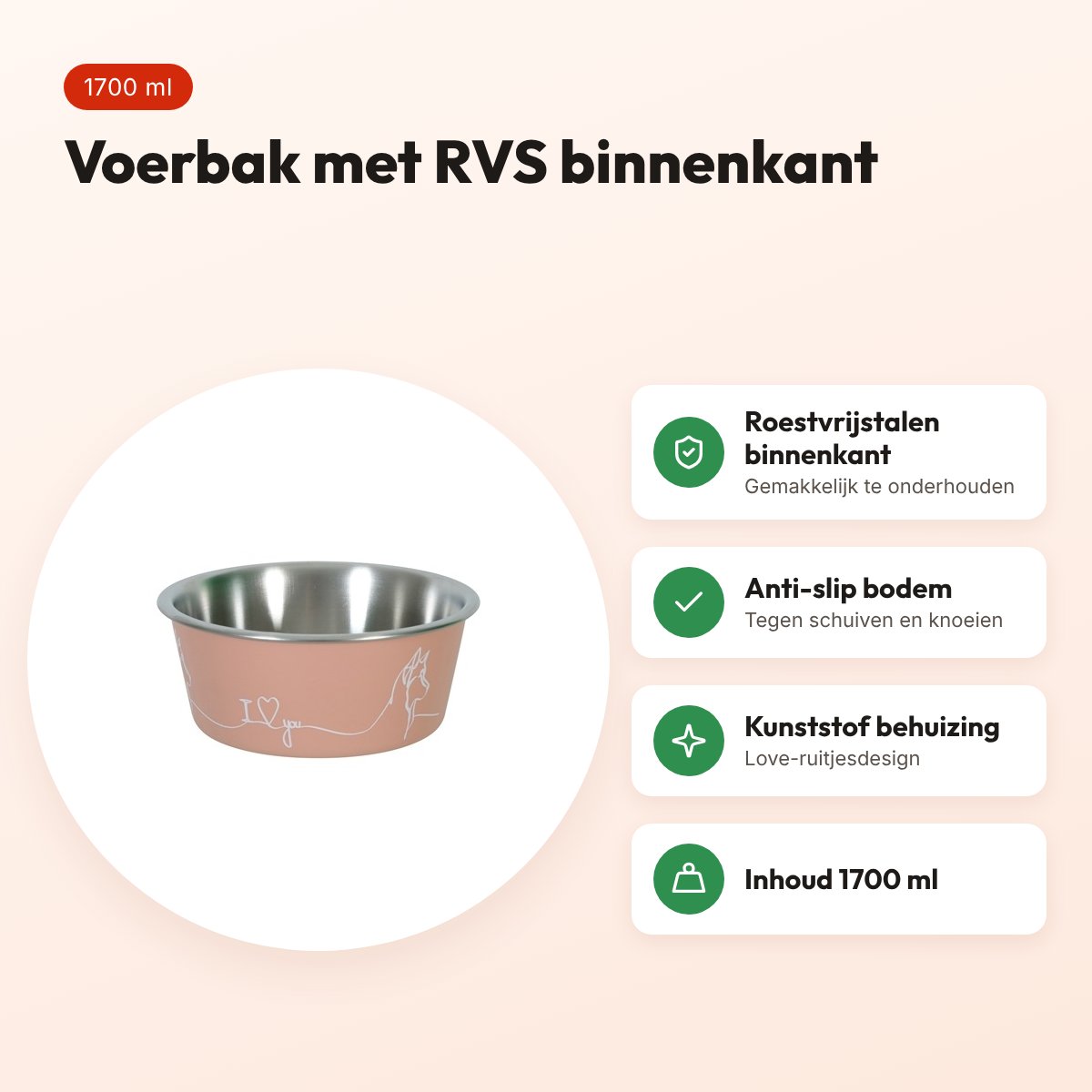 Zolux Love voerbak roze 1700 ml – RVS binnenkant, voor honden – voordelen