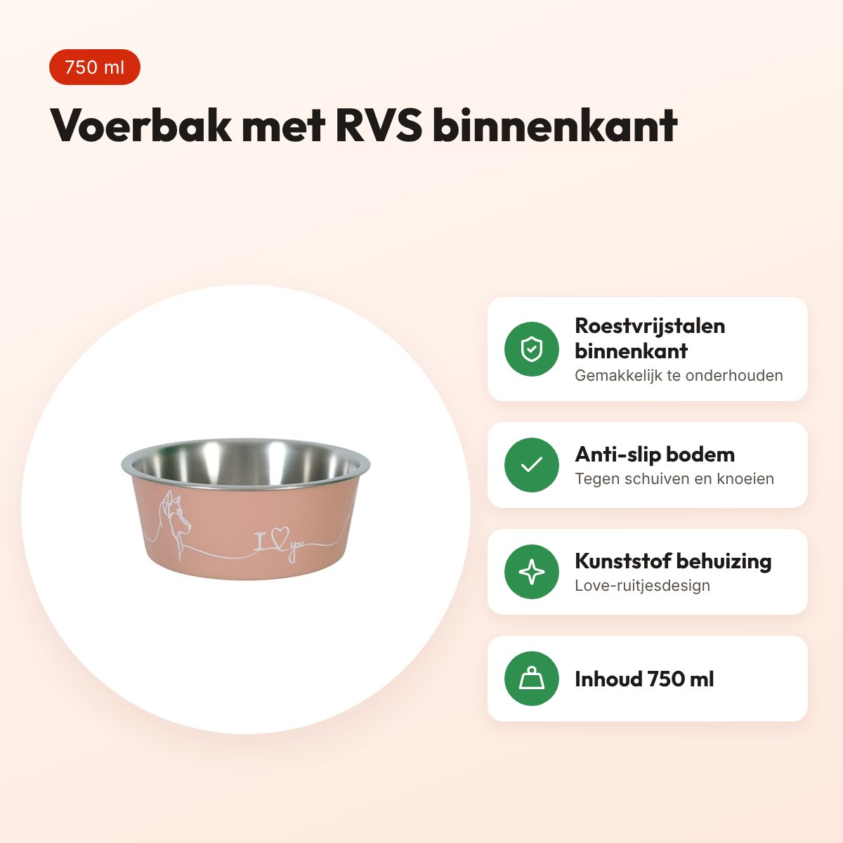 Zolux Love voerbak roze 750 ml – RVS binnenkant, voor honden – voordelen
