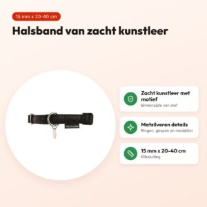 Zolux Mac Leather halsband zwart 15 mm x 20-40 cm – kunstleer – voordelen