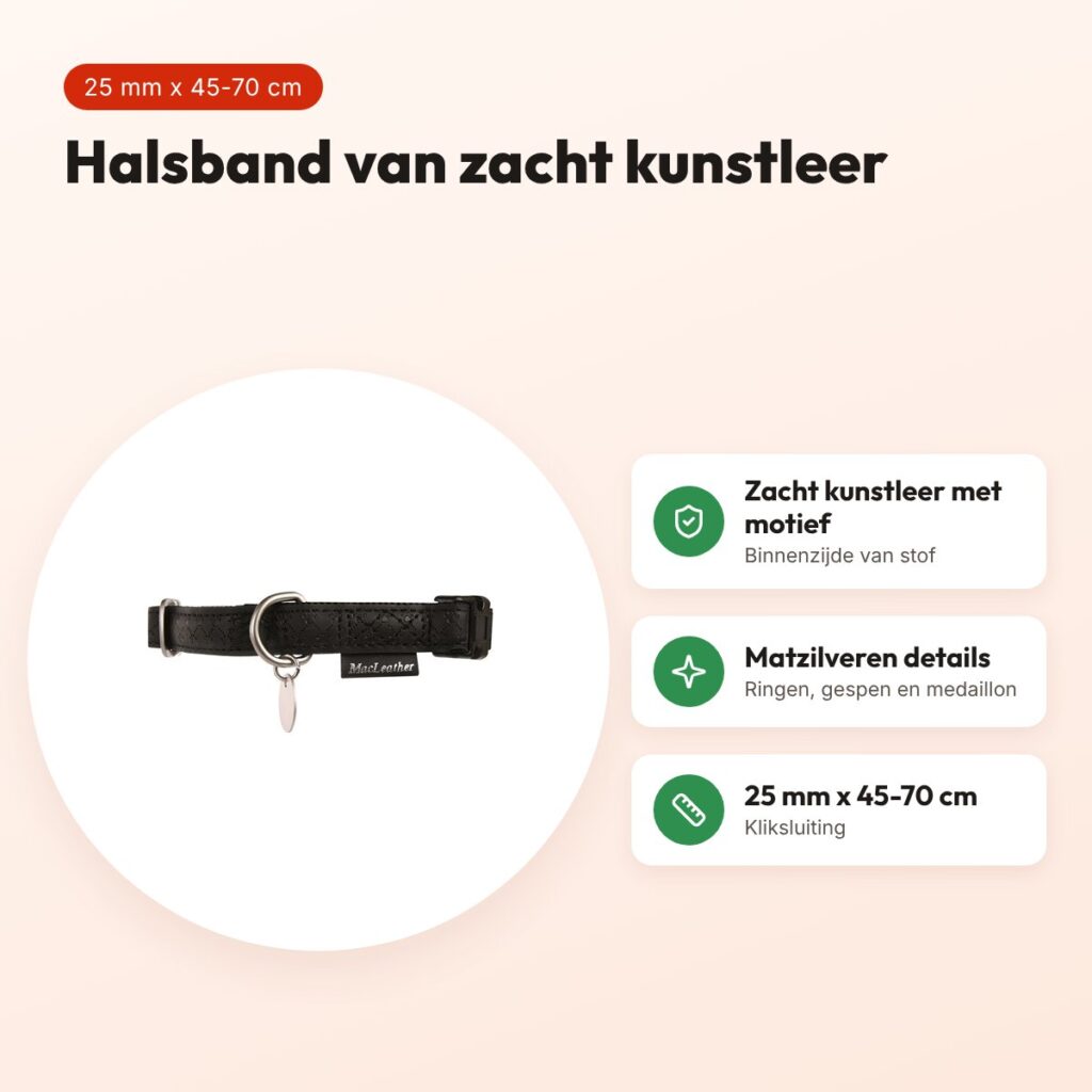 Zolux Mac Leather halsband zwart 25 mm x 45-70 cm – kunstleer – voordelen
