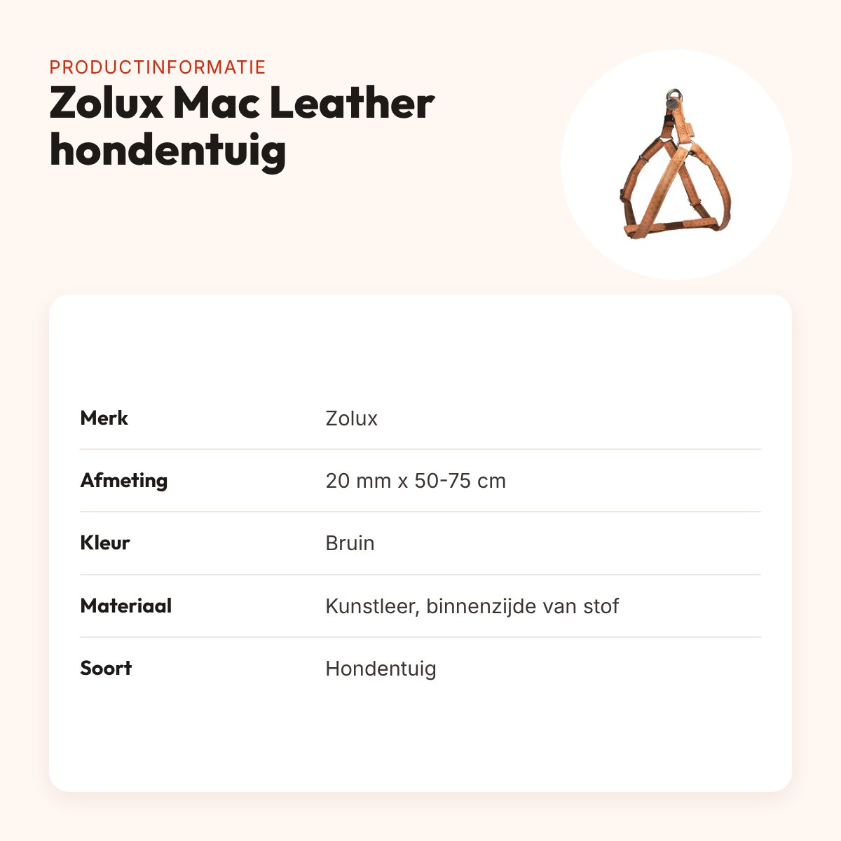 Zolux Mac Leather hondentuig bruin 20 mm x 50-75 cm – kunstleer – productinformatie