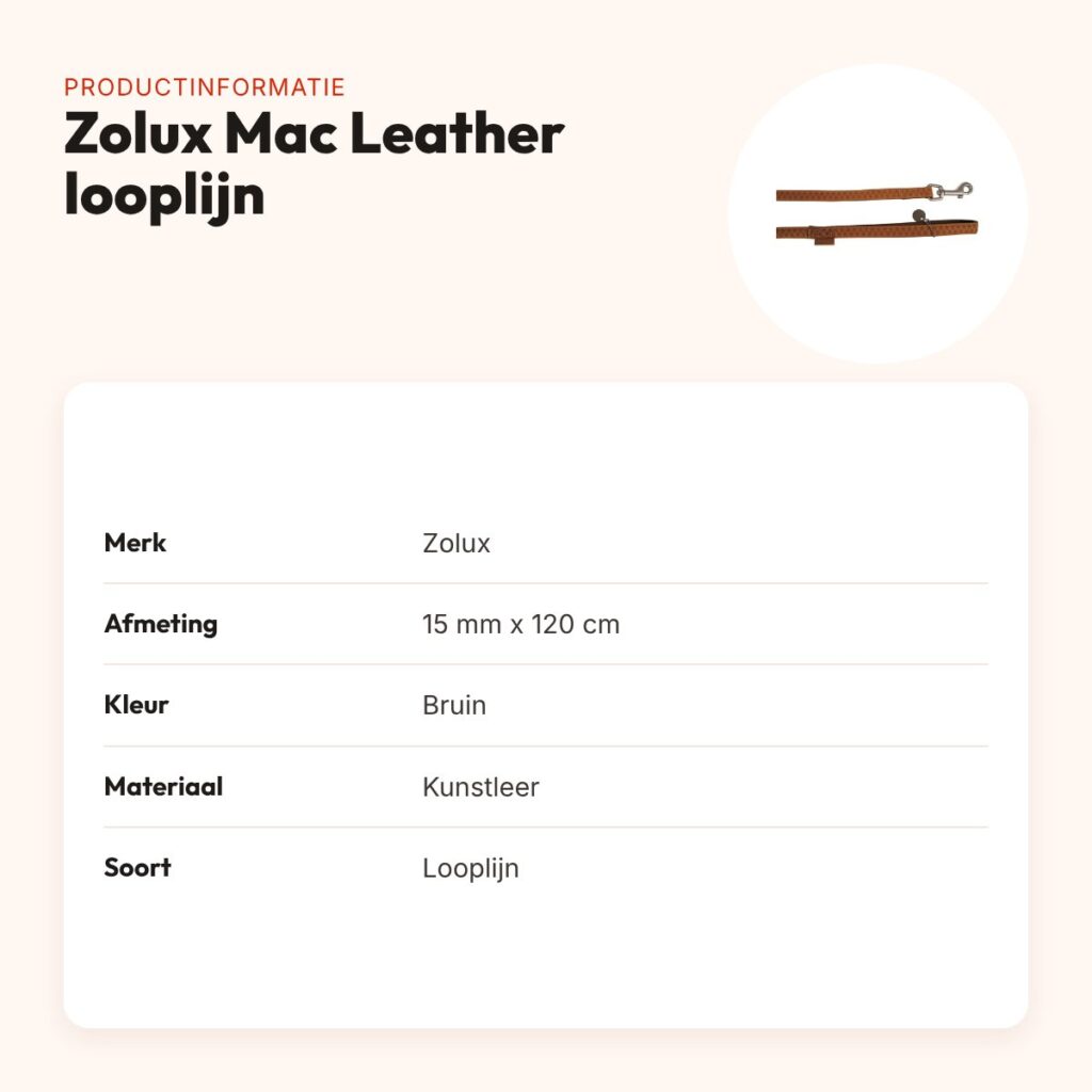 Zolux Mac Leather looplijn bruin 15 mm x 120 cm – kunstleer – productinformatie