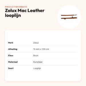 Zolux Mac Leather looplijn bruin 15 mm x 120 cm – kunstleer – productinformatie