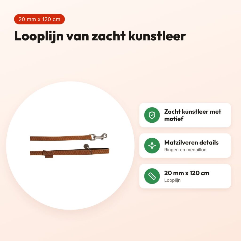 Zolux Mac Leather looplijn bruin 20 mm x 120 cm – kunstleer – voordelen