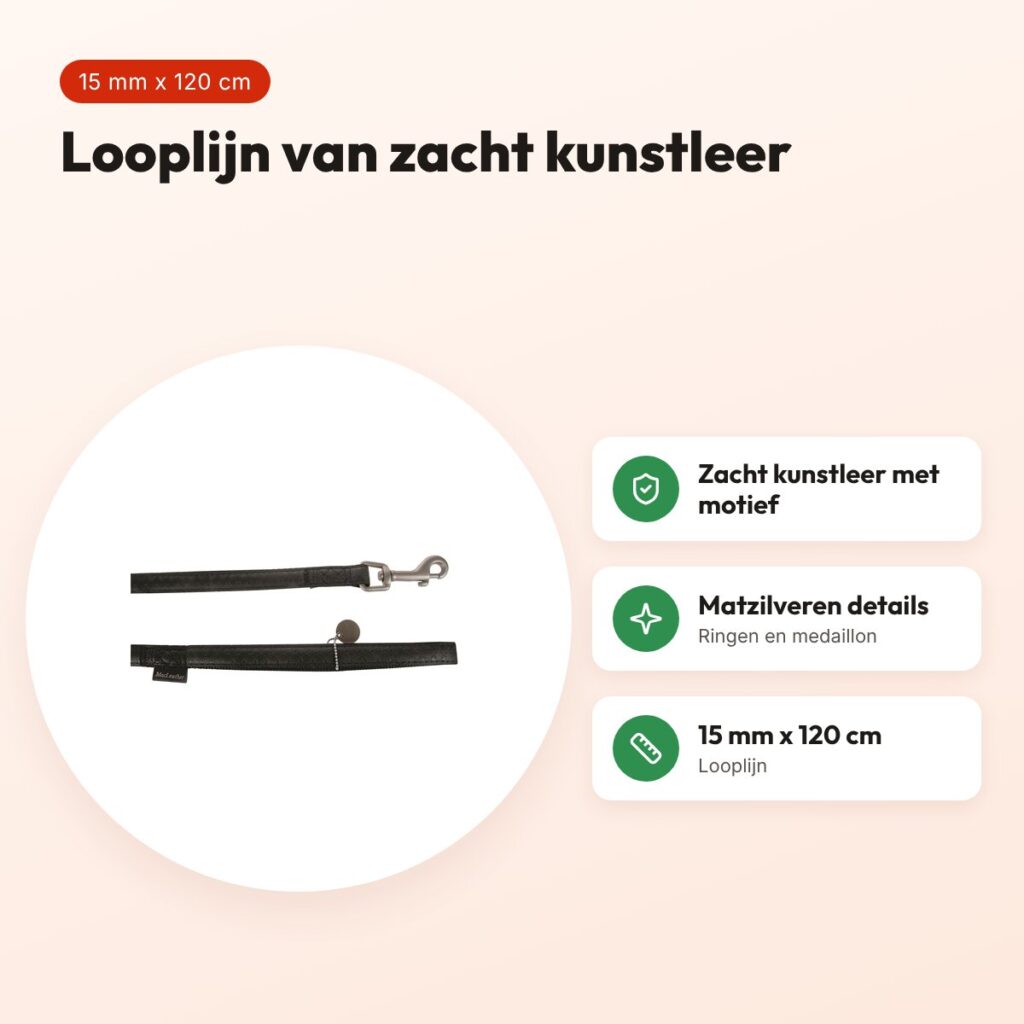 Zolux Mac Leather looplijn zwart 15 mm x 120 cm – kunstleer – voordelen