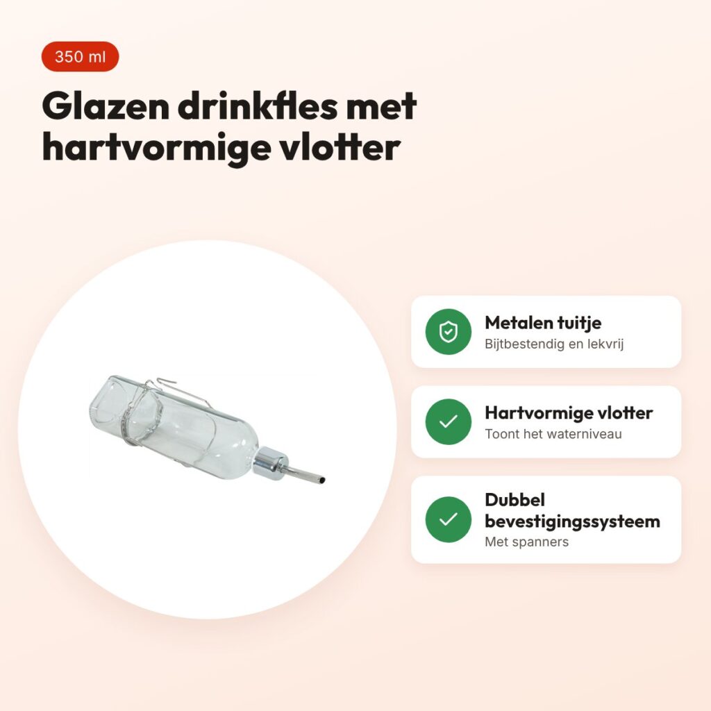 Zolux Neolife drinkfles konijn glas 350 ml – met hartvormige vlotter – voordelen