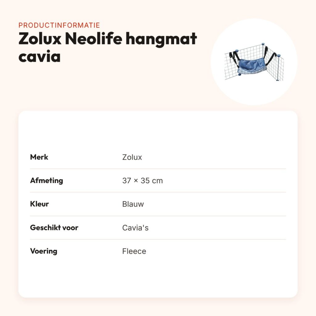 Zolux Neolife hangmat voor cavia's blauw 37 x 35 cm – fleece gevoerd – productinformatie