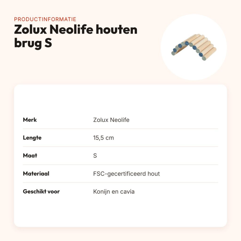 Zolux Neolife houten brug S 15,5 cm – buigbaar, voor konijn en cavia – productinformatie