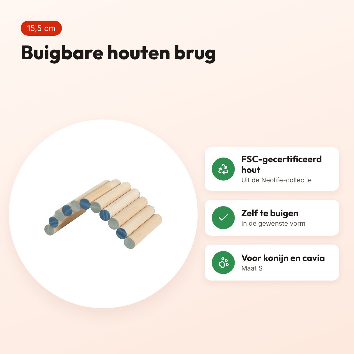 Zolux Neolife houten brug S 15,5 cm – buigbaar, voor konijn en cavia – voordelen