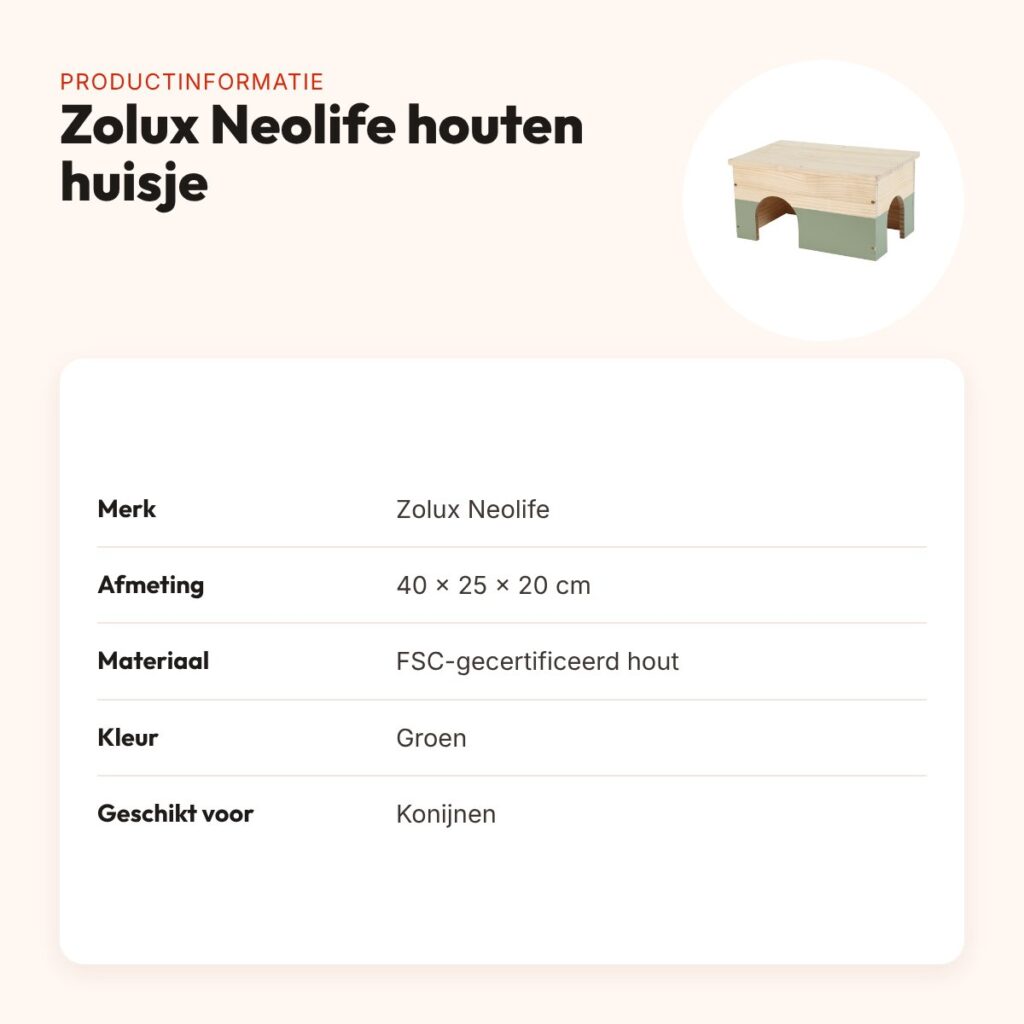 Zolux Neolife houten huisje konijn groen 40 x 25 x 20 cm – productinformatie