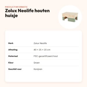 Zolux Neolife houten huisje konijn groen 40 x 25 x 20 cm – productinformatie
