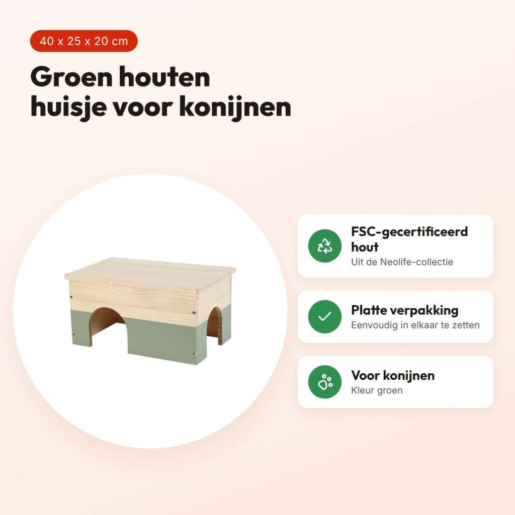 Zolux Neolife houten huisje konijn groen 40 x 25 x 20 cm – voordelen