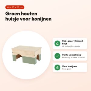 Zolux Neolife houten huisje konijn groen 40 x 25 x 20 cm – voordelen