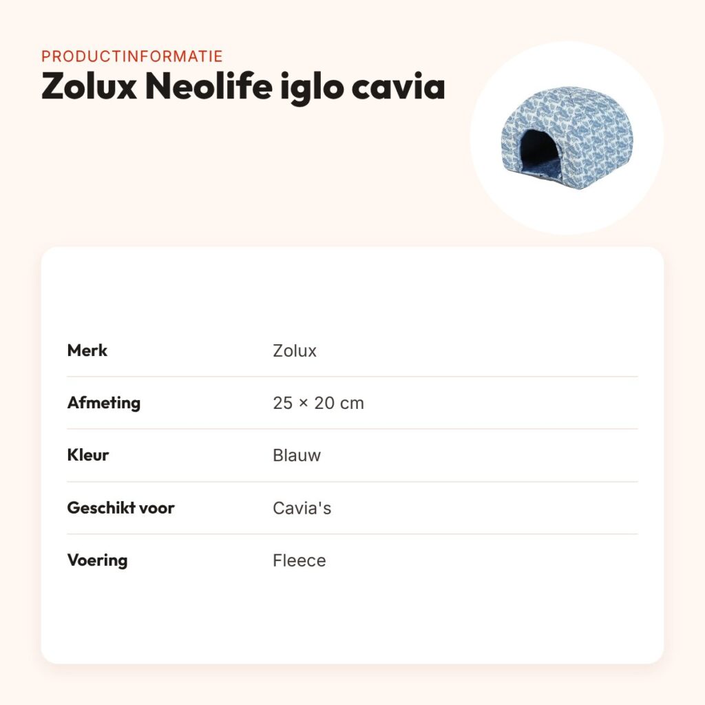 Zolux Neolife iglo voor cavia's blauw 25 x 20 cm – fleece gevoerd – productinformatie