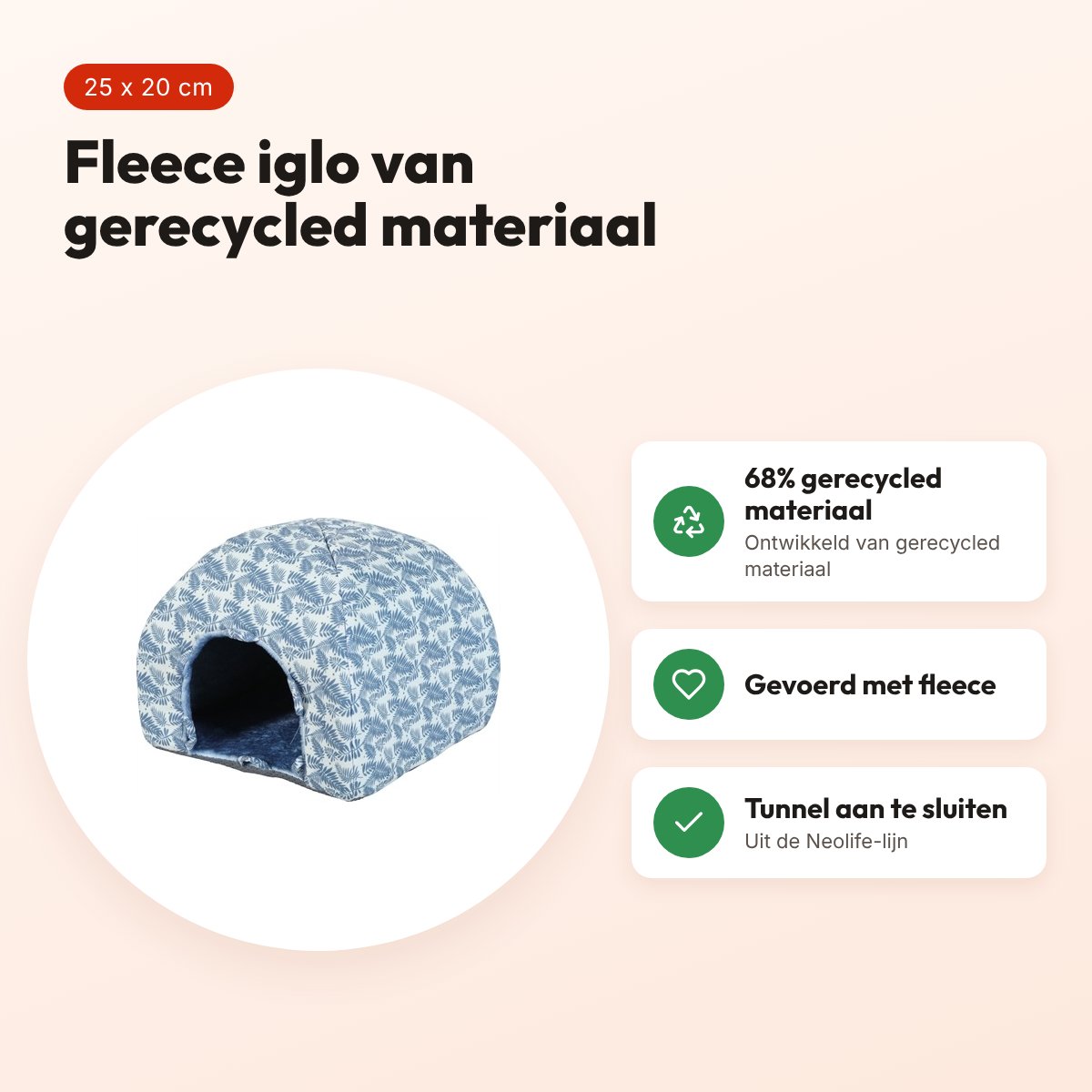Zolux Neolife iglo voor cavia's blauw 25 x 20 cm – fleece gevoerd – voordelen