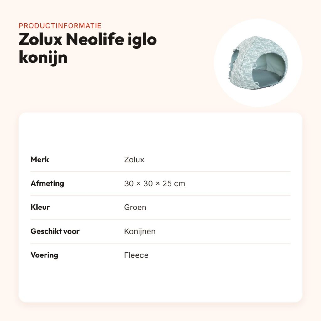 Zolux Neolife iglo voor konijnen groen 30 x 30 x 25 cm – fleece gevoerd – productinformatie