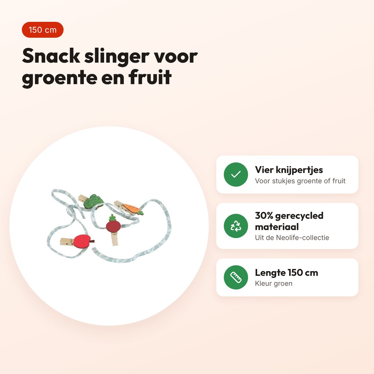 Zolux Neolife snack slinger konijn groen 150 cm – voor groente en fruit – voordelen