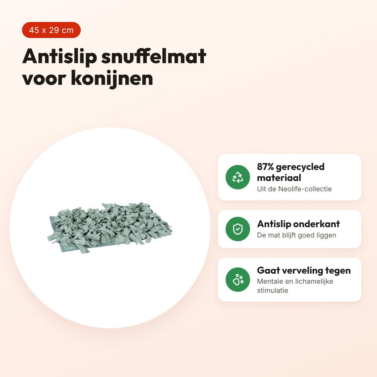 Zolux Neolife snuffelmat konijn groen 45 x 29 cm – antislip – voordelen