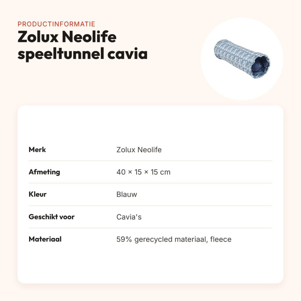 Zolux Neolife speeltunnel cavia blauw 40 x 15 x 15 cm – gevoerd met fleece – productinformatie