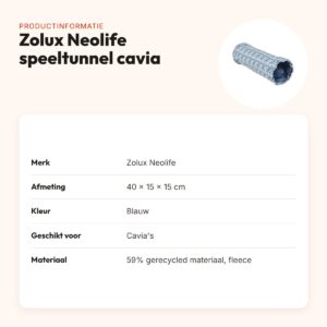 Zolux Neolife speeltunnel cavia blauw 40 x 15 x 15 cm – gevoerd met fleece – productinformatie