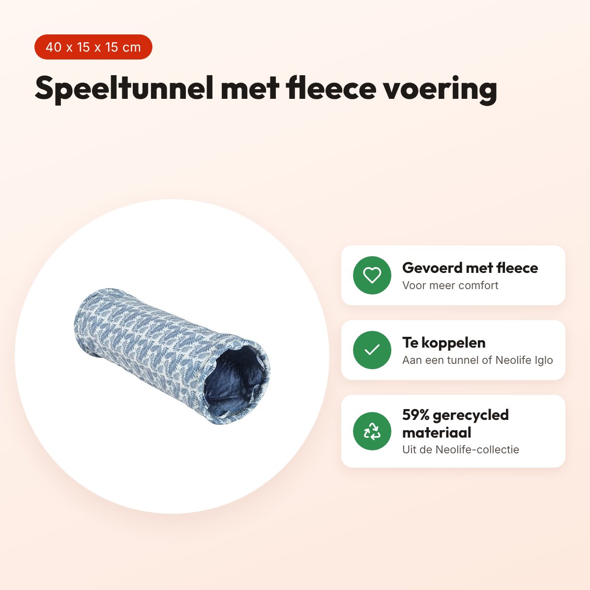 Zolux Neolife speeltunnel cavia blauw 40 x 15 x 15 cm – gevoerd met fleece – voordelen
